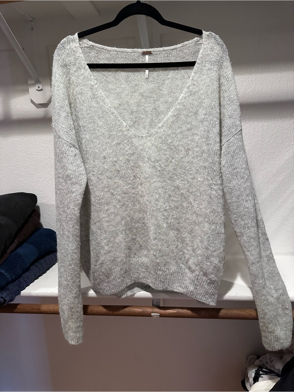 Women's V-Neck Lightweight Knit Sweater - Light Gray free people